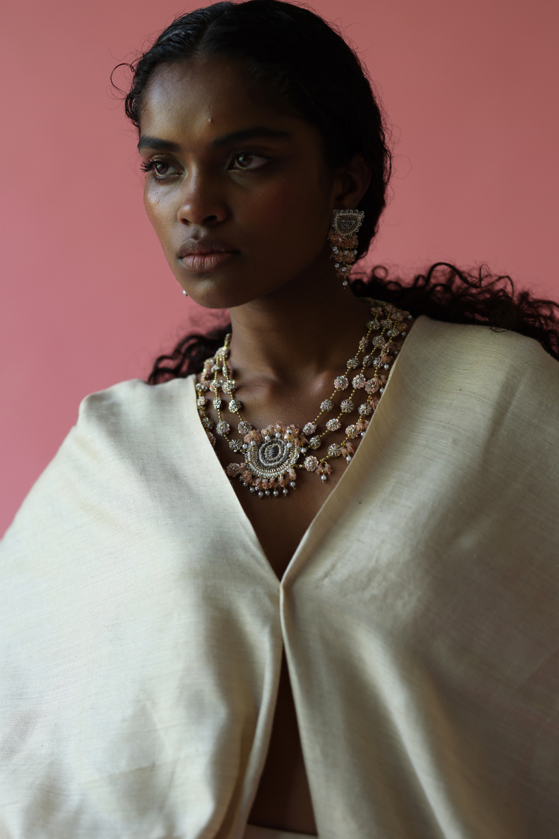 Pink & Gold Embroidered Statement Necklace