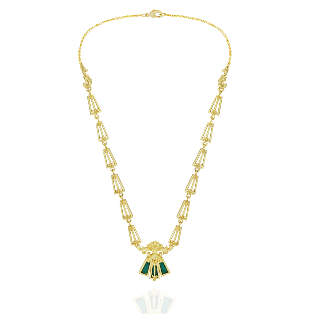 Green Floral Scroll Necklace-Studio Melrosia,UK,USA
