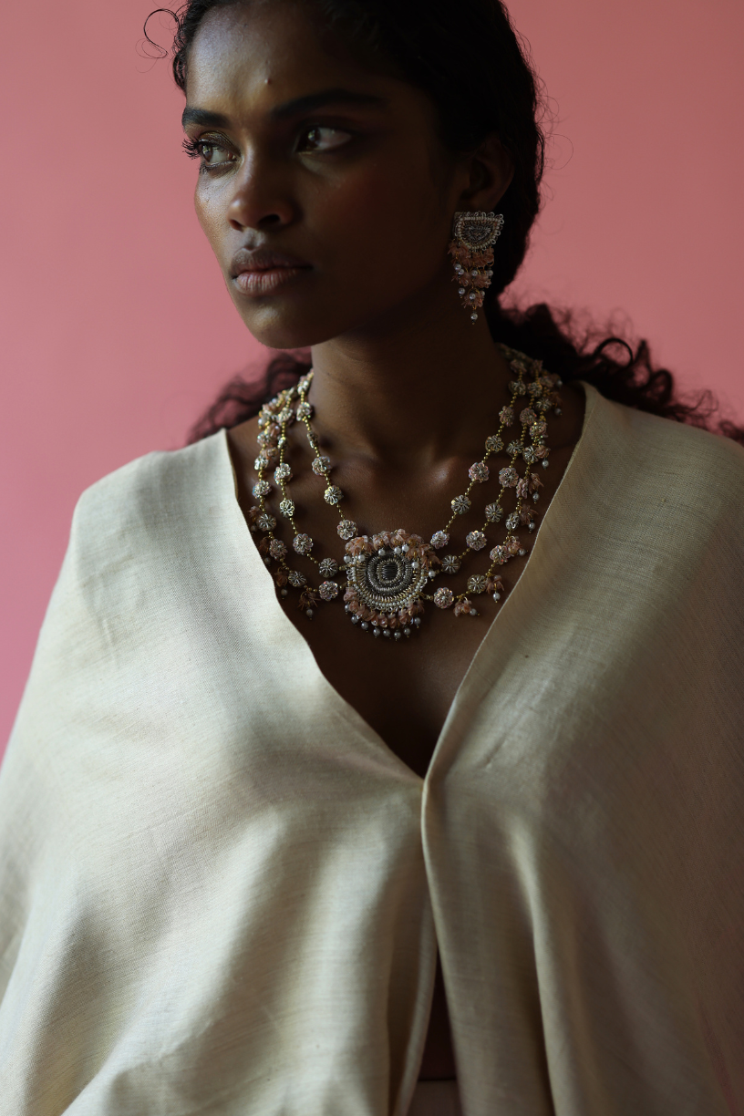 Pink & Gold Embroidered Statement Necklace