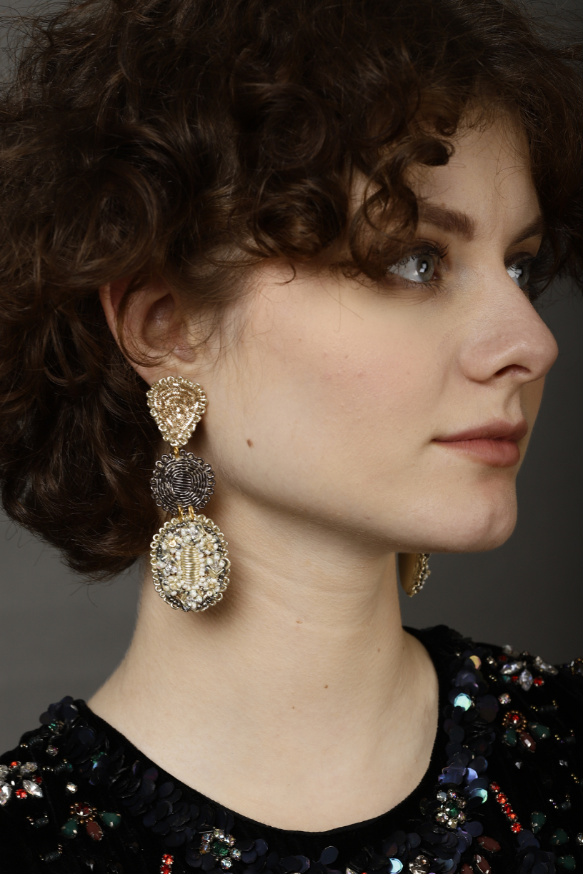    Gold Embroidered Dangler Earrings-Melrosia,Uk,Manchester