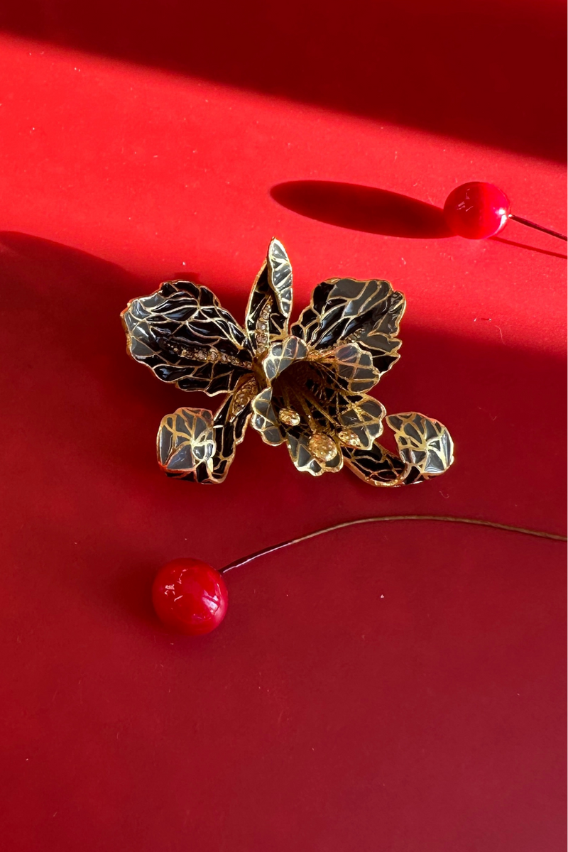 Orchid Brooch-Black & Grey