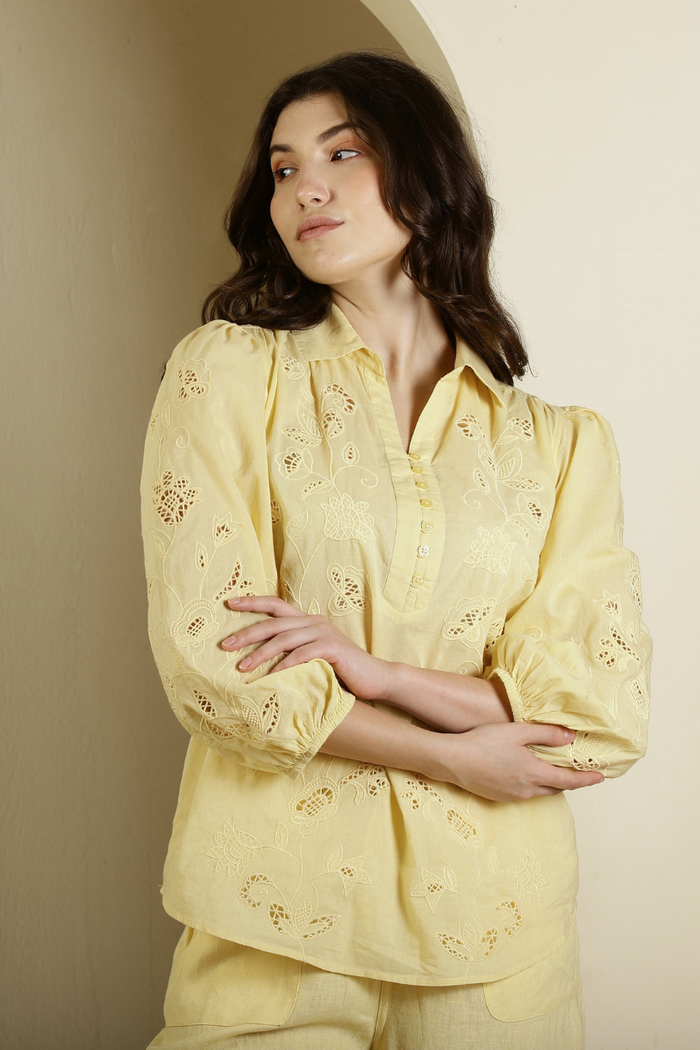 Butter Yellow Collar Blouse - Melrosia - UK - USA