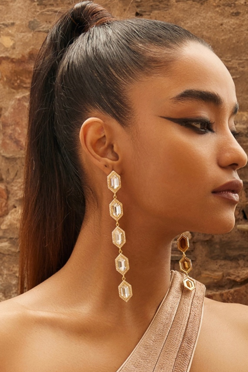 Clear Crystal Dangle Earrings-Melrosia,UK,USA