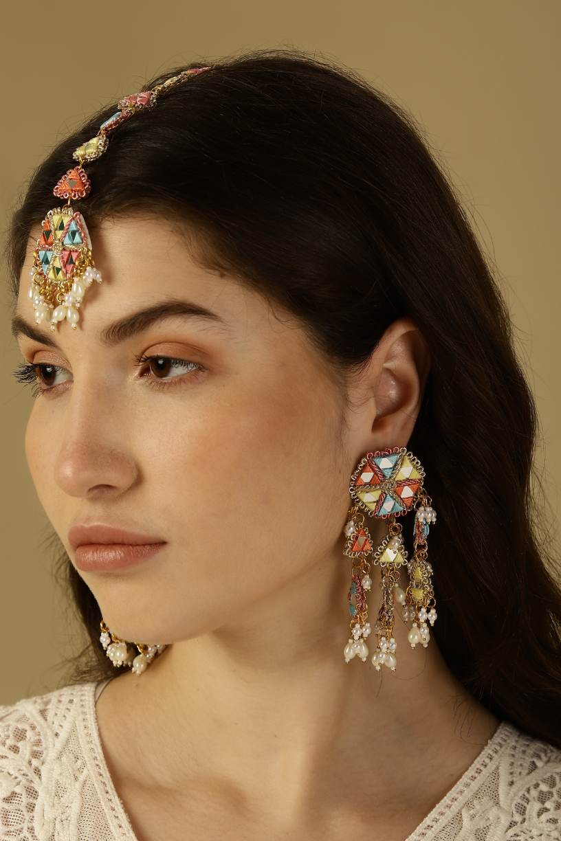 Embroidered Mirror Ethnic Earring - Melrosia - UK - USA