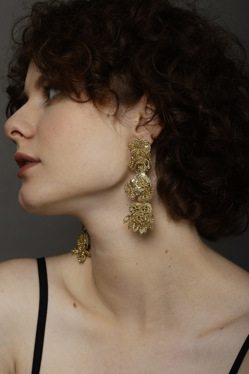    Gold Dangler Embroidered Earrings-Melrosia,UK,france