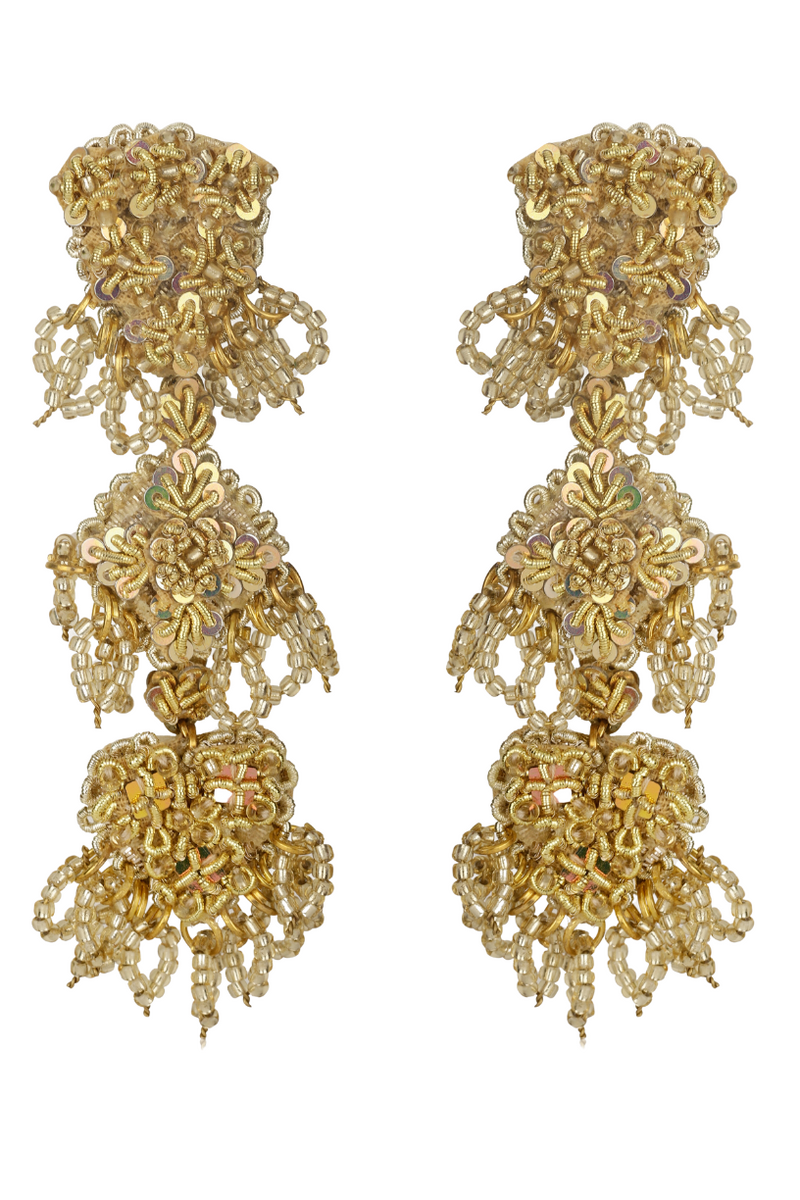 Gold Embroidered Loop Earrings