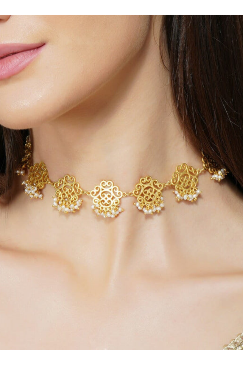 Delicate Filigree Pearl Choker - Melrosia - UK - USA