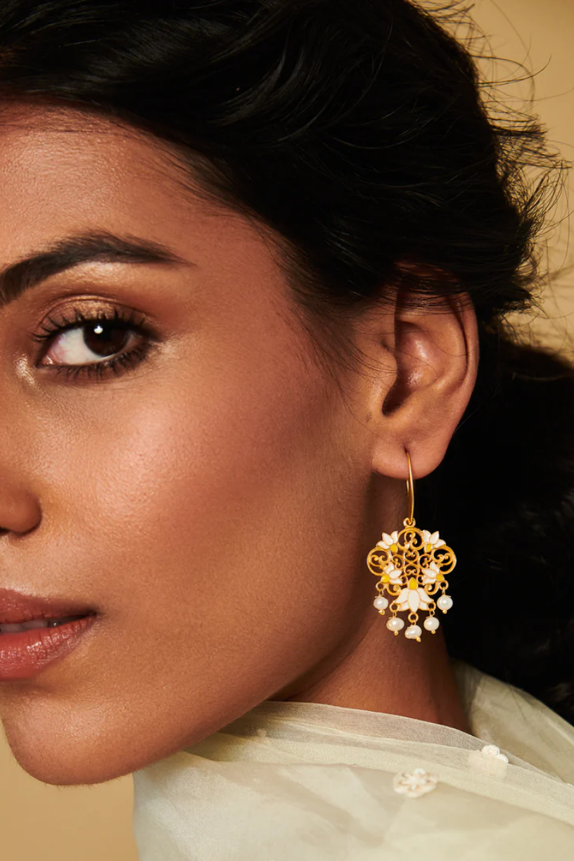 Dreamy White Lotus Drop Earrings - Melrosia - UK - USA