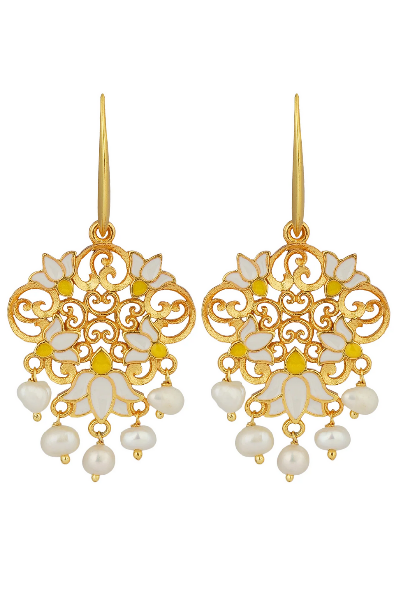 Dreamy White Lotus Drop Earrings - Melrosia - UK - USA