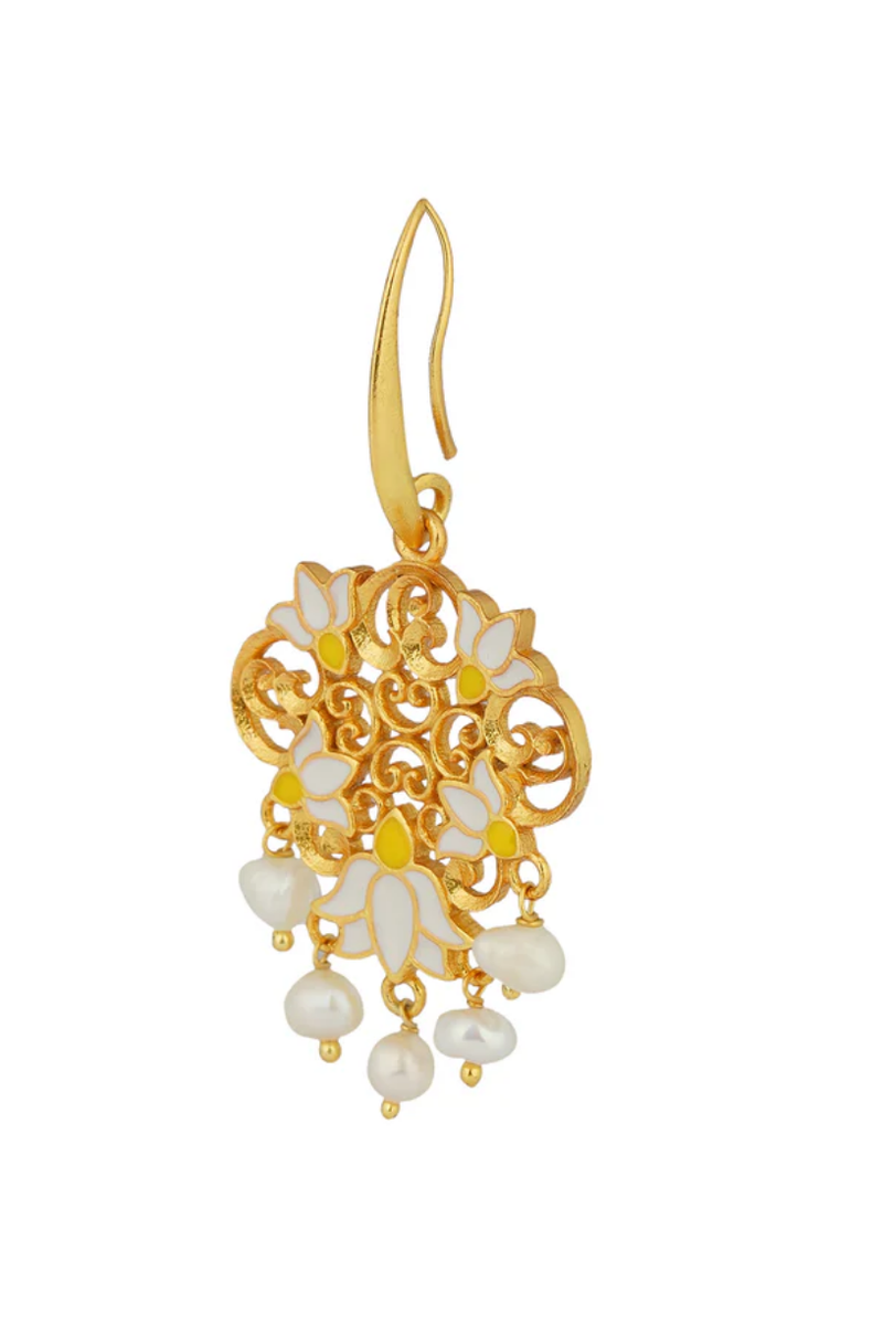 Dreamy White Lotus Drop Earrings Side - Melrosia - UK - USA