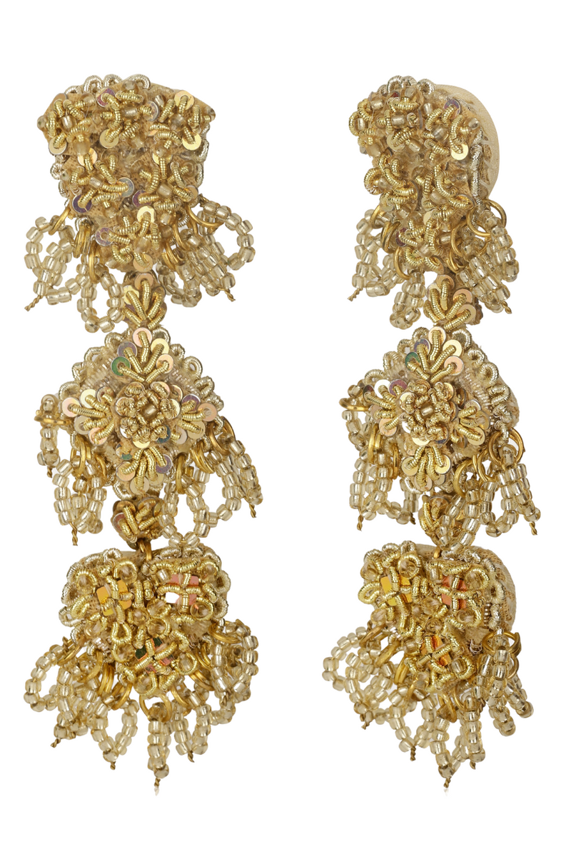 Gold Embroidered Loop Earrings