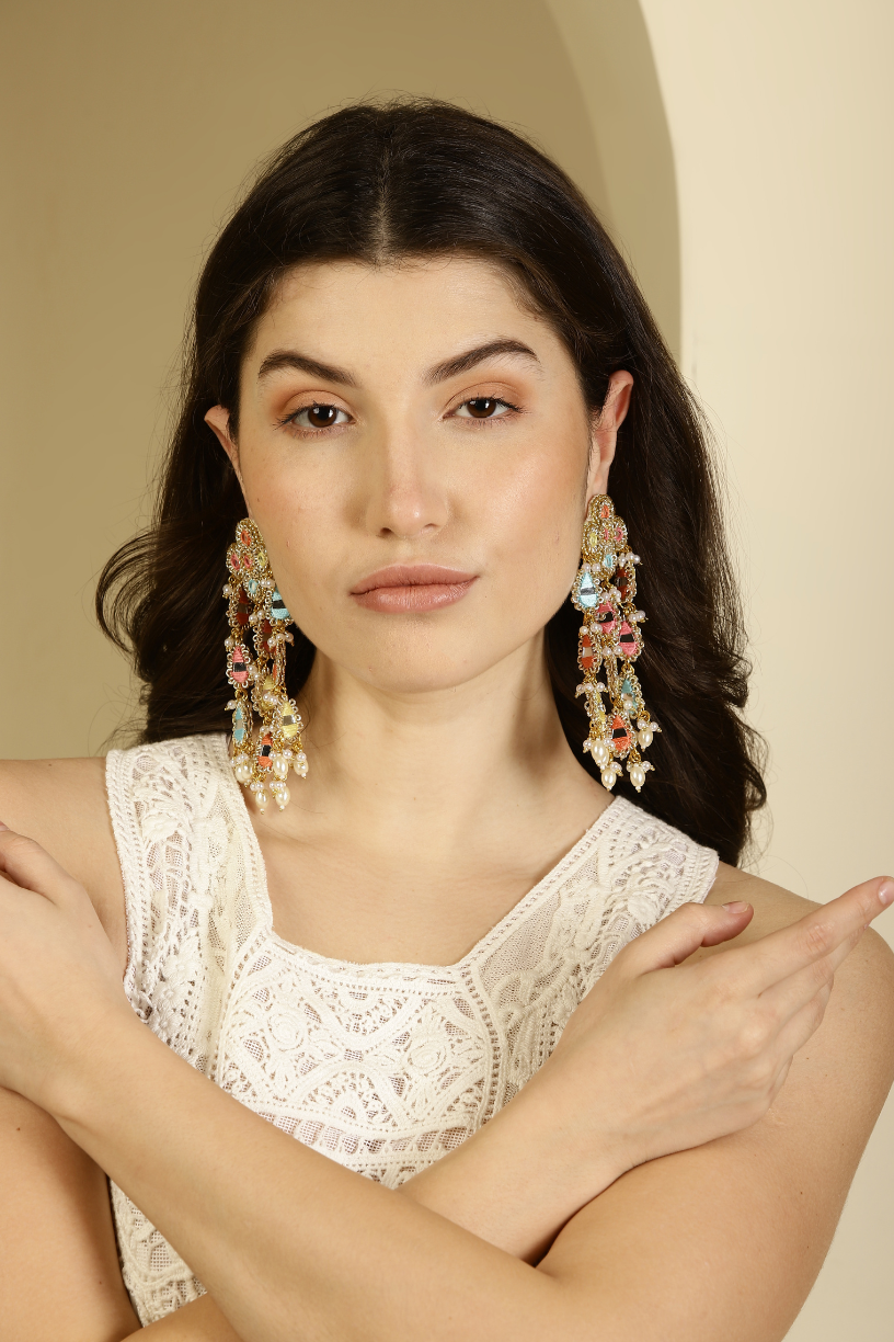 Colourful Long Mirror Dangling Earring - Melrosia - UK - USA