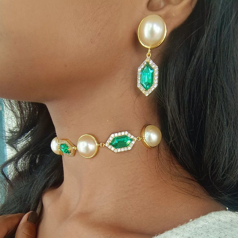 Emerald Statement Choker Set-Melrosia,UK,USA