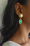 Emerald Studded Drop Earrings-Melrosia,UK,USA