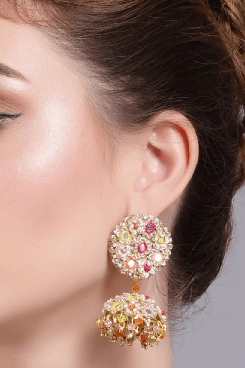 Floral Embroidered Jhumki 1 - Melrosia - UK - USA