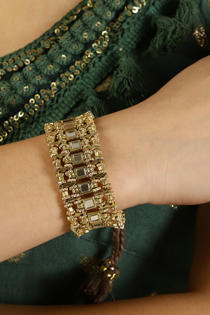Gold Brick Mirror Rope Tie Bracelet - Melrosia - UK - USA
