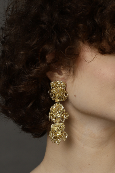    Gold Dangler Embroidered Earrings-Melrosia,UK,france