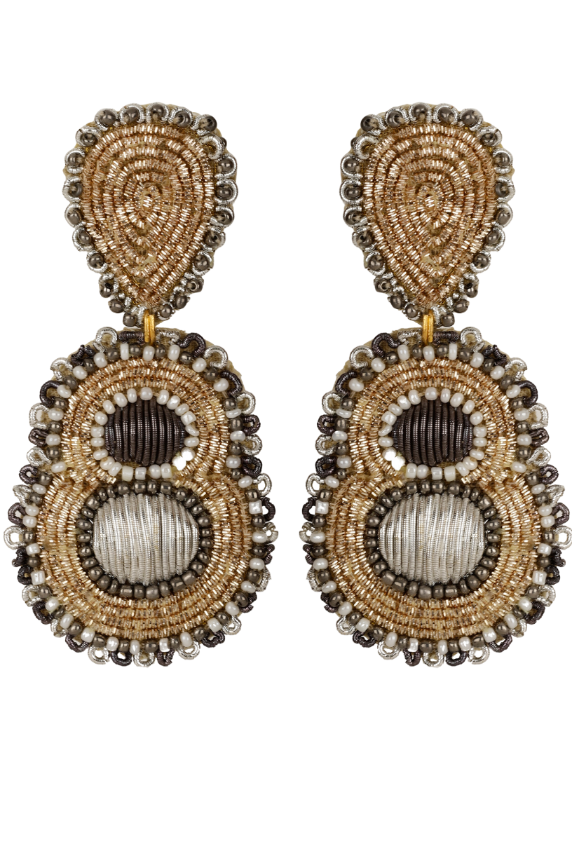 Gold & Black Embroidered Earrings-Melrosia,Uk,Paris
