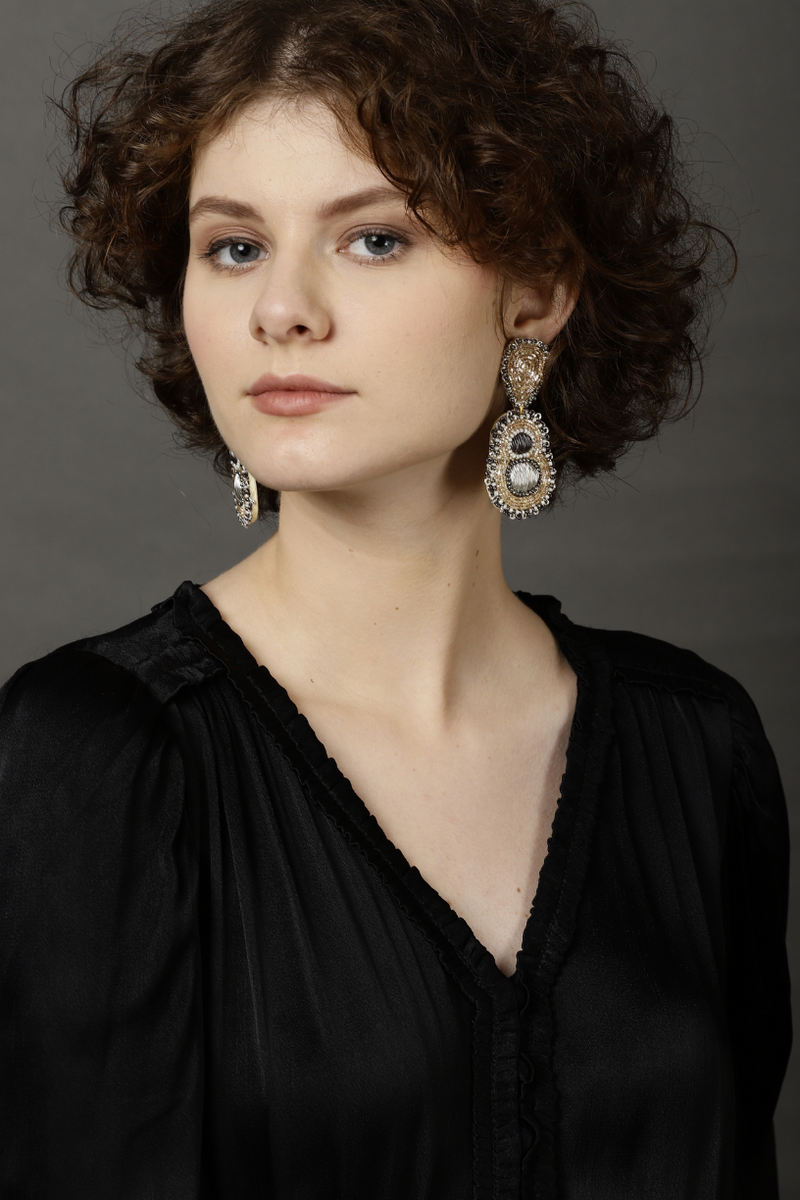 Gold Embroidered Earrings-Melrosia,Uk,France