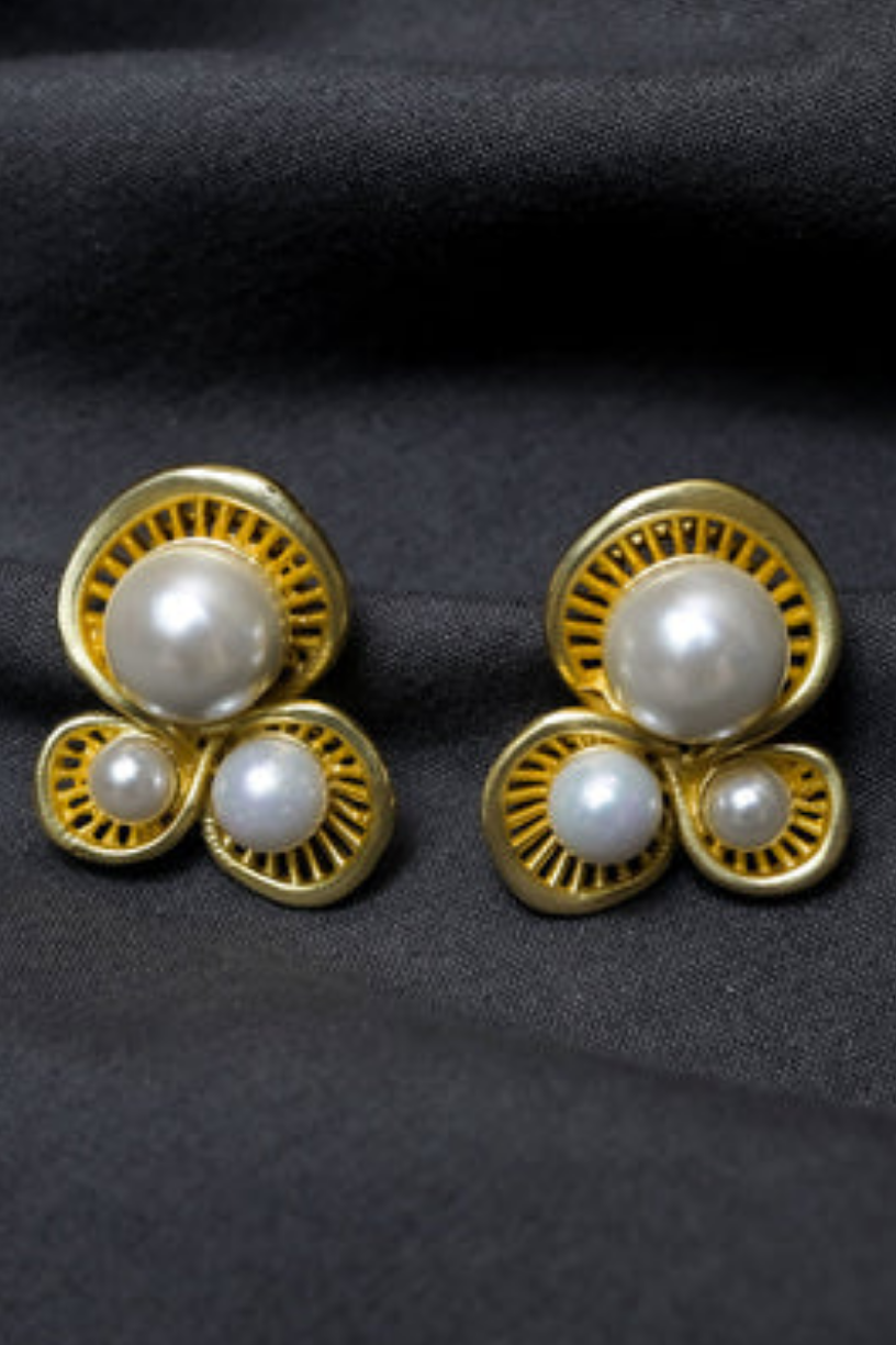 Gold Pearl Power Stud Earrings - Melrosia - UK - USA