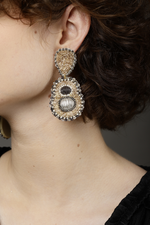 Gold & Black Embroidered Earrings-Melrosia,Uk,Paris