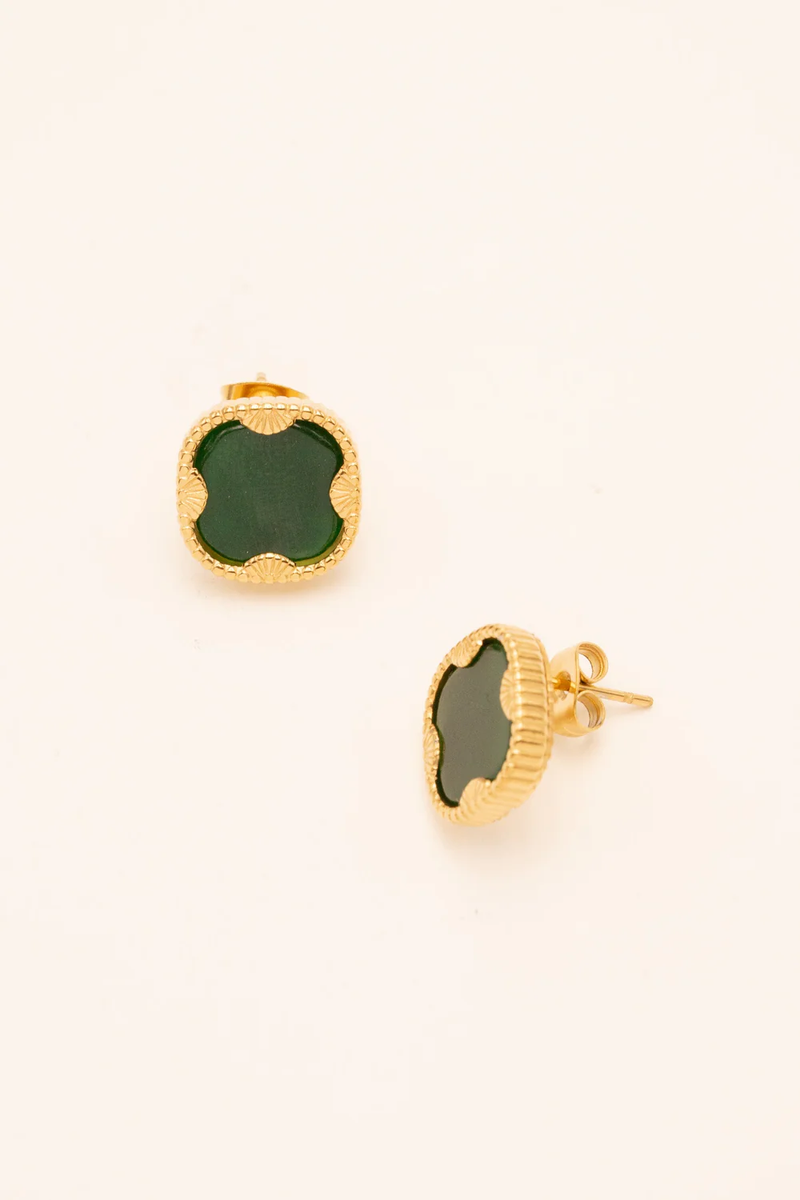 Green Agate Square Stud