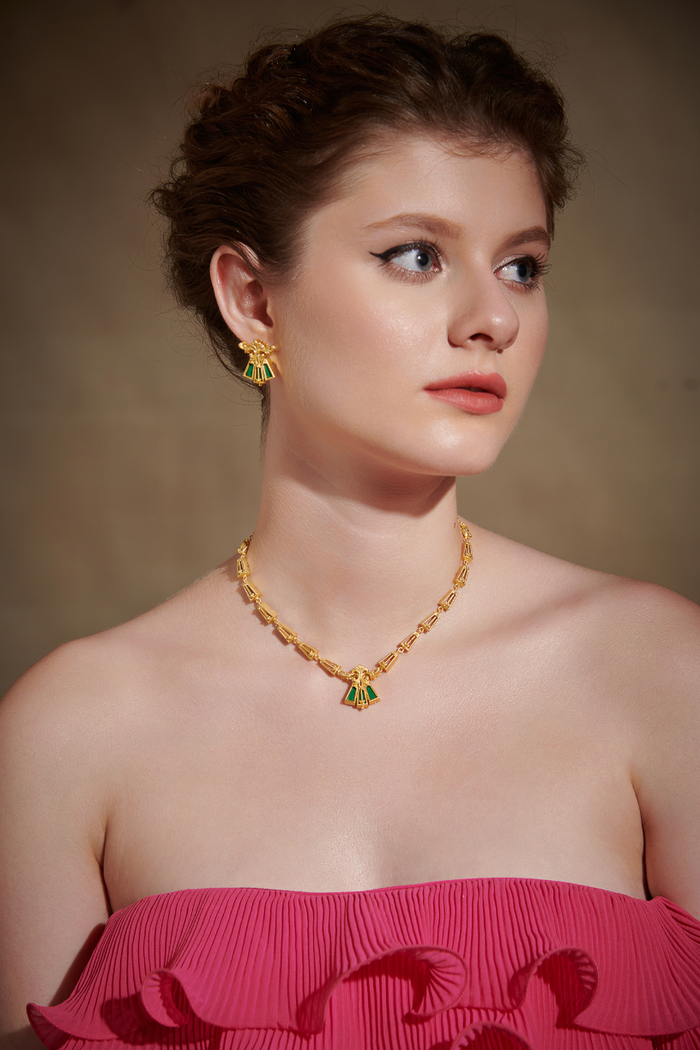 Green Floral Scroll Necklace-Studio Melrosia,Uk,Paris