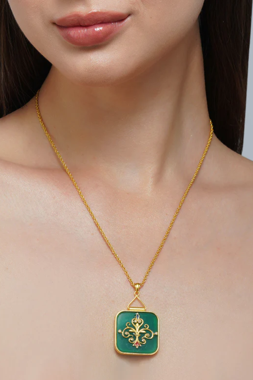 Green Onyx Pendant Necklace-Melrosia,Uk,USA