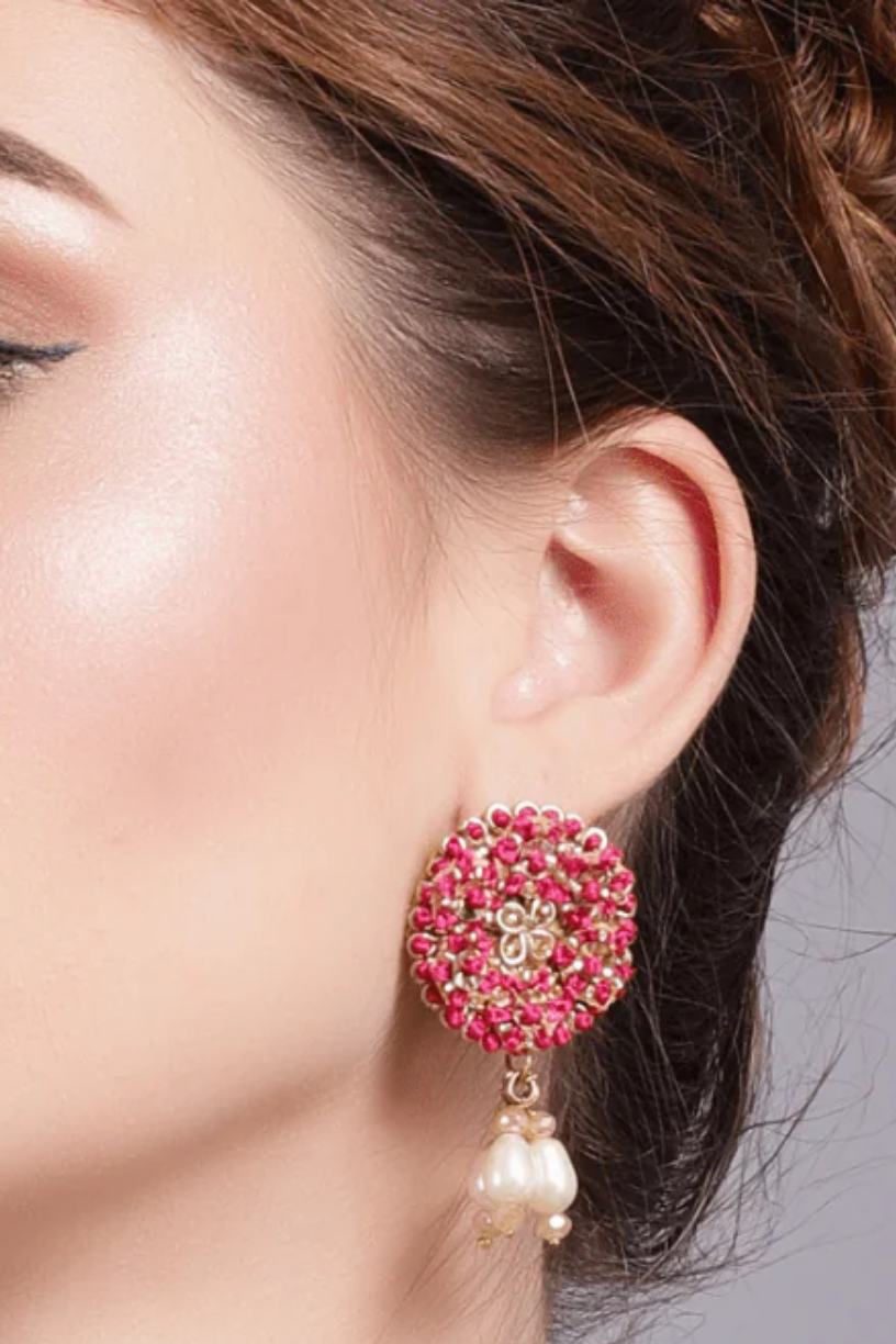 Hot Pink Pearl Drop Earring 1 - Melrosia - UK - USA