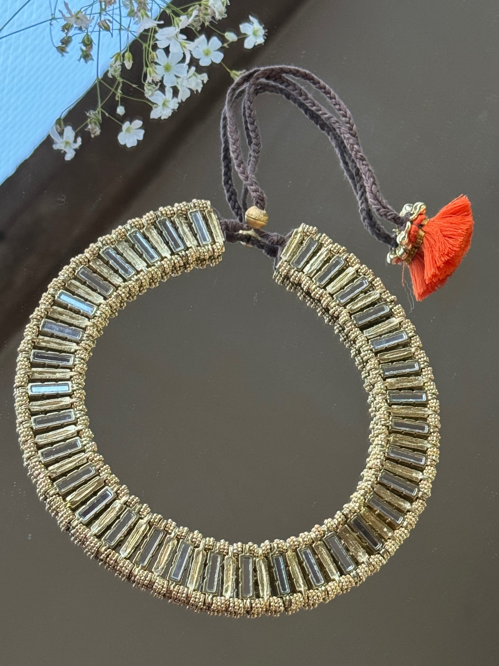 Gold Mirror Brick Necklace