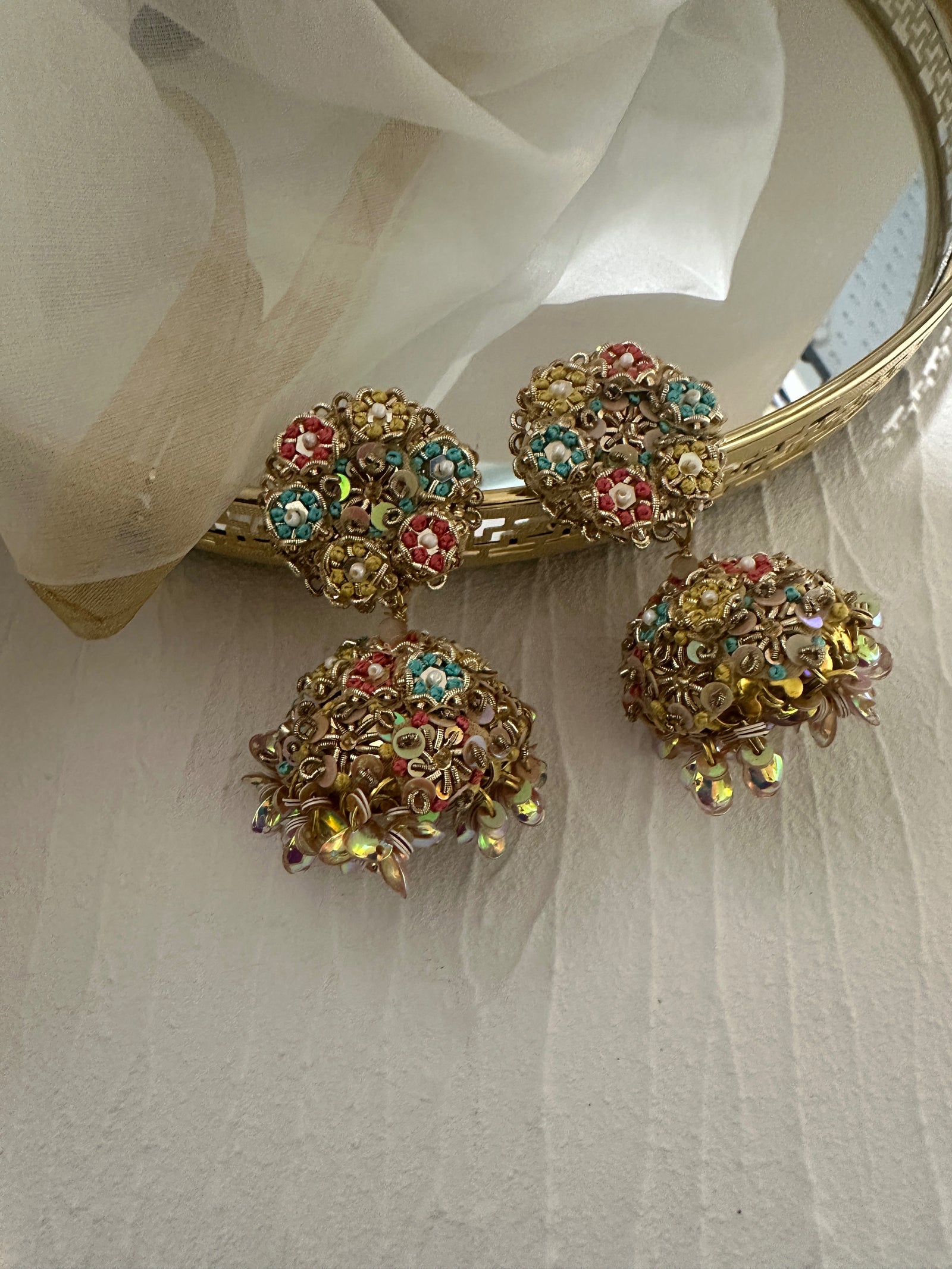 Satrangi Embroidered Jhumkis