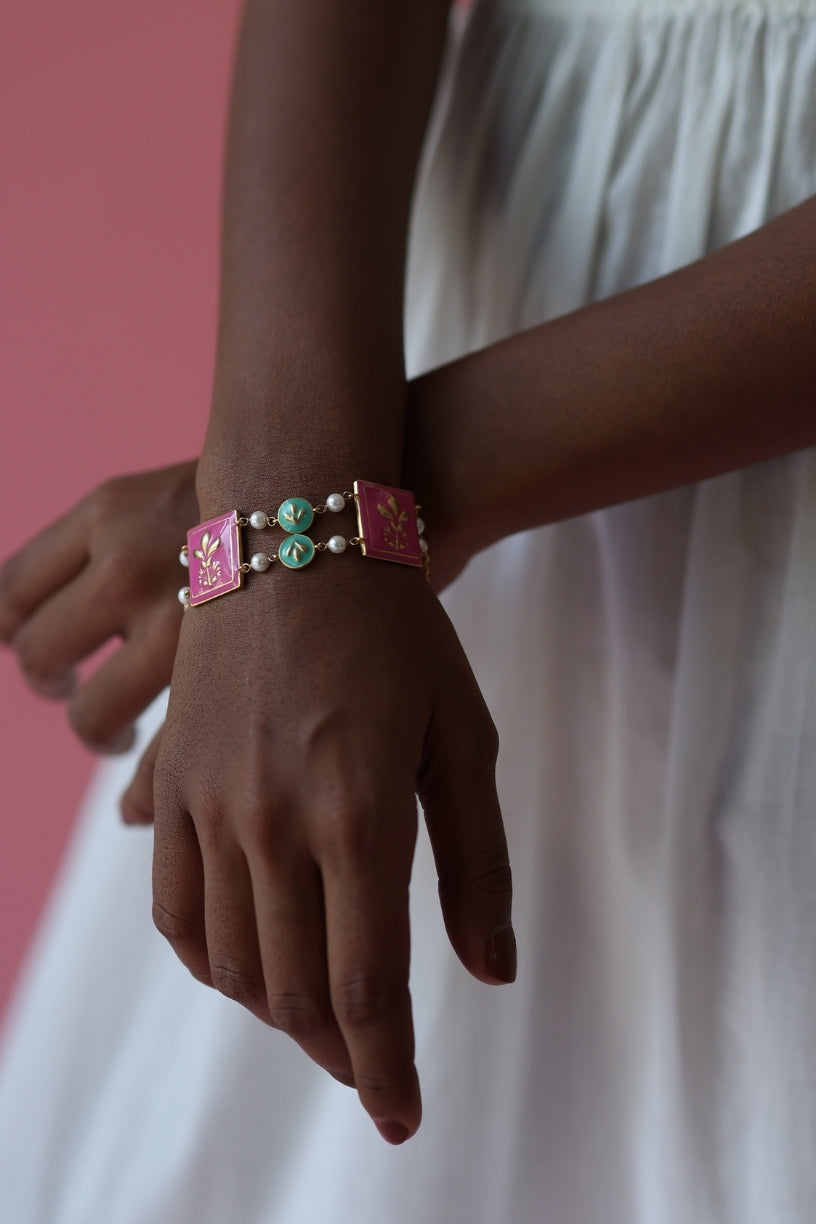 pink and green enamel square bracelet_uk_USA