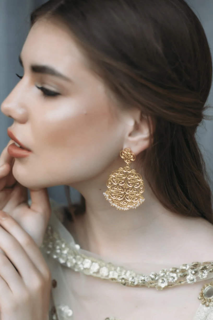 Large Filigree Pearl Earrings 1 - Melrosia - UK - USA