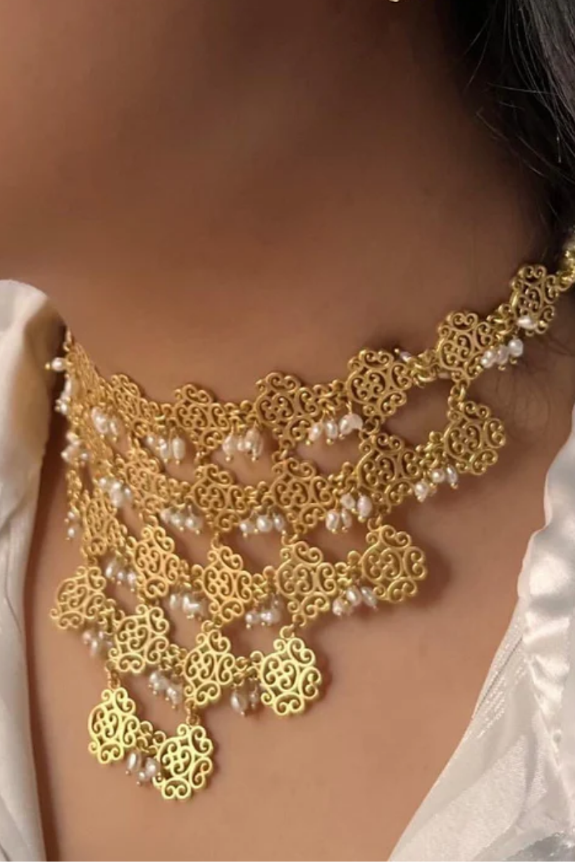 Layered Pearl Filigree Necklace - Melrosia - UK - USA