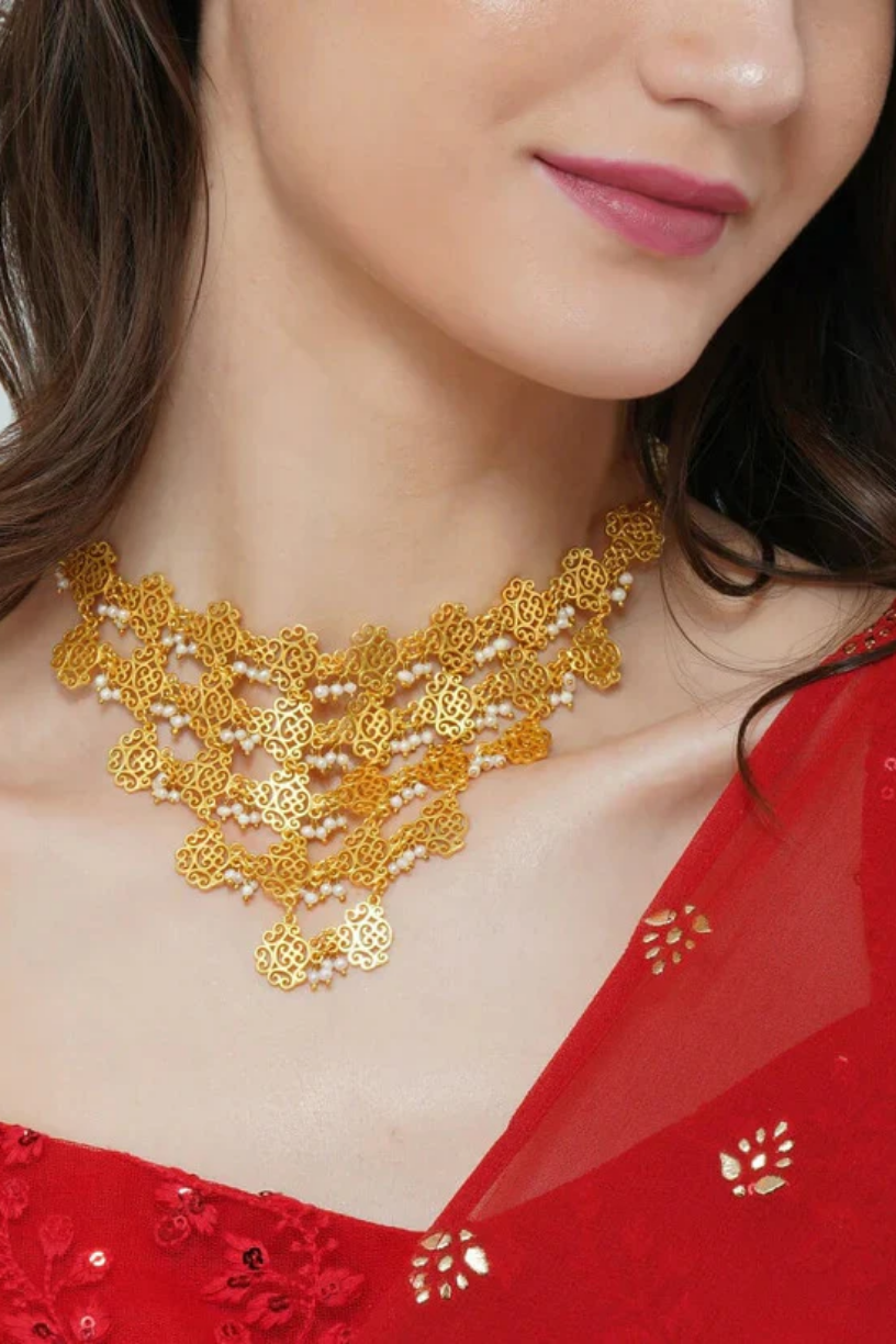 Layered Pearl Filigree Necklace - Melrosia - UK - USA