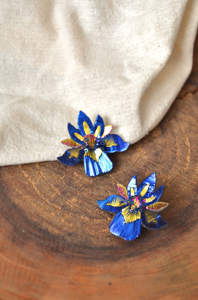 Metallic Blue Earrings-Melrosia,UK,Paris