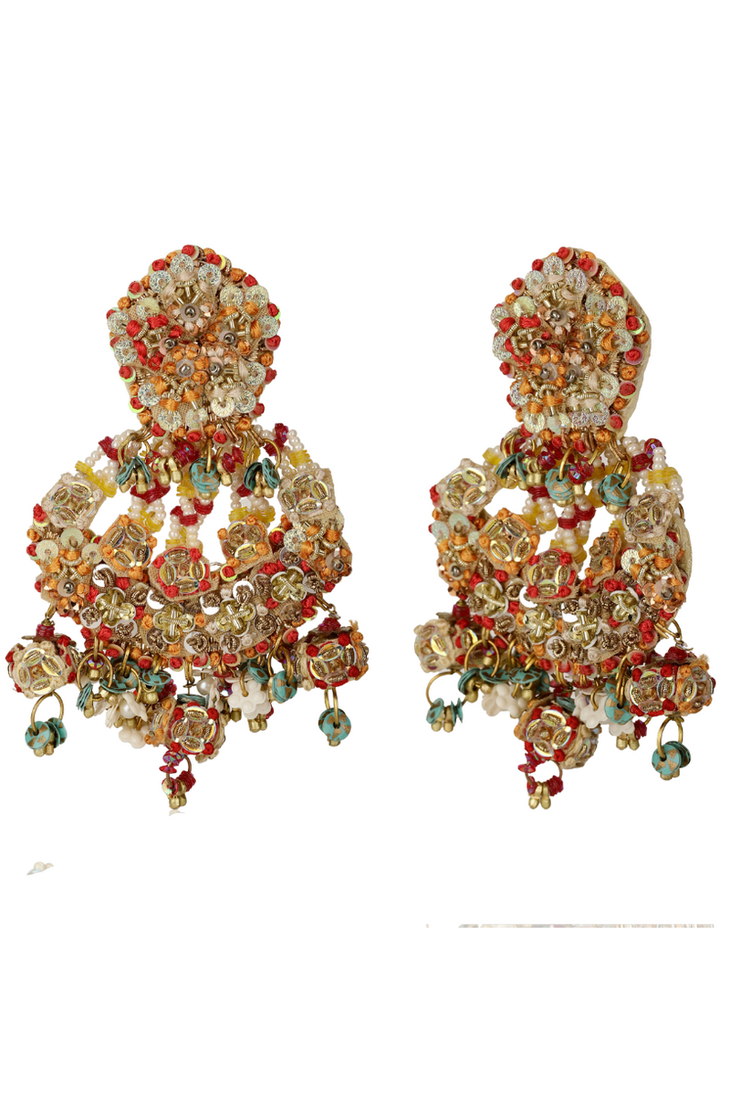     Multi Embroidered Chandbali Earrings-Melrosia,UK,France