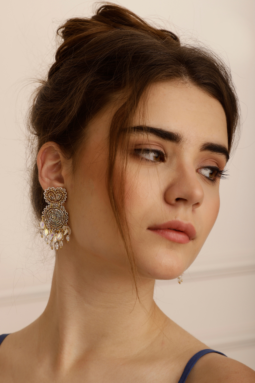Buy-Online-Gold-Disc-Embroidered-Earrings-UK,France