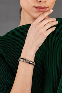 gold black bracelet, handwoven bracelet, artisan jewellery, sustainable jewellery, handmade bracelet, festive jewellery, women artisan jewellery, ethical jewellery, lightweight bracelet, bohemian jewellery, fair trade jewellery, Melrosia