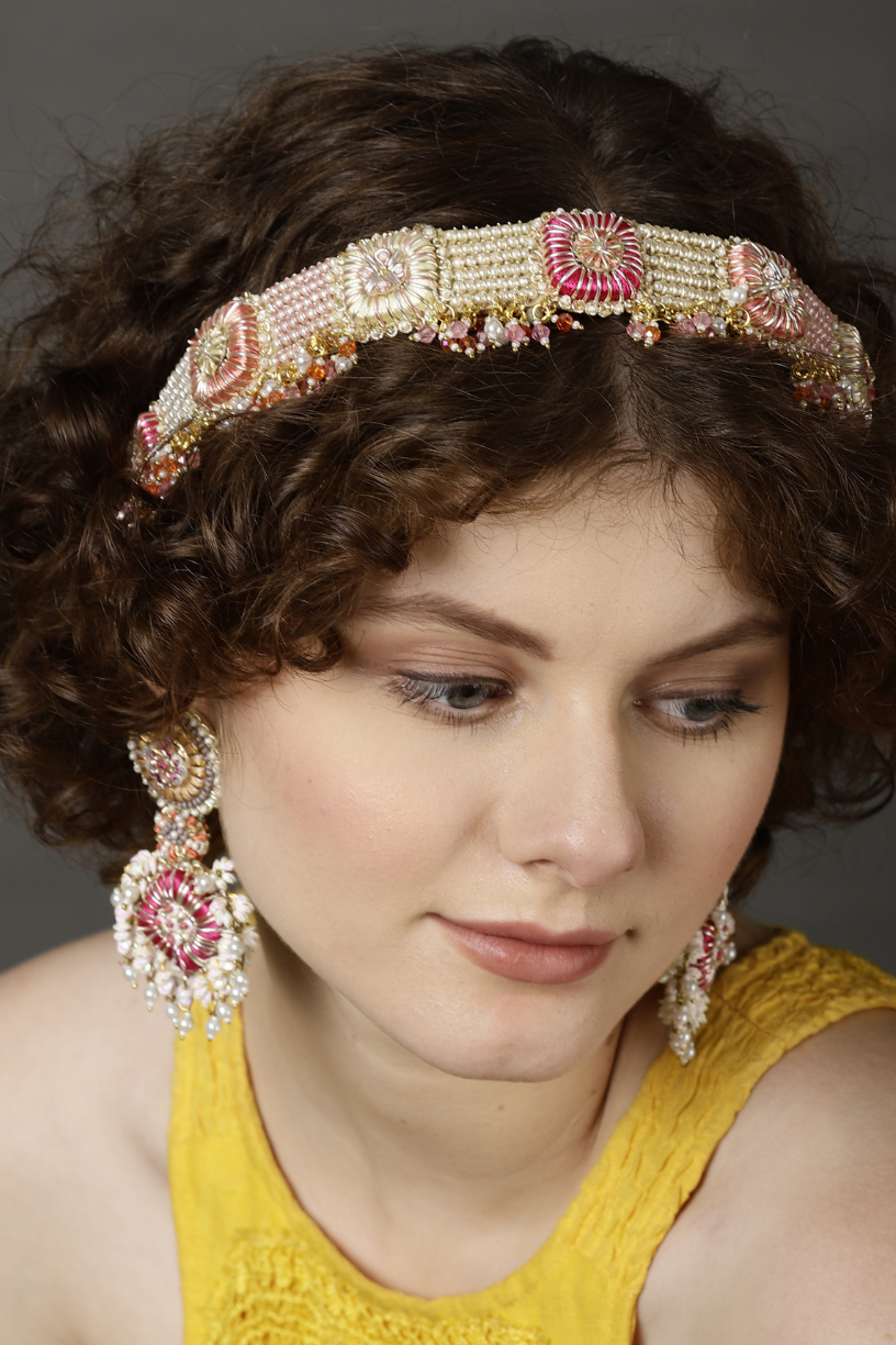 Pink Embroidered Hairband-Melrosia,Uk,Paris