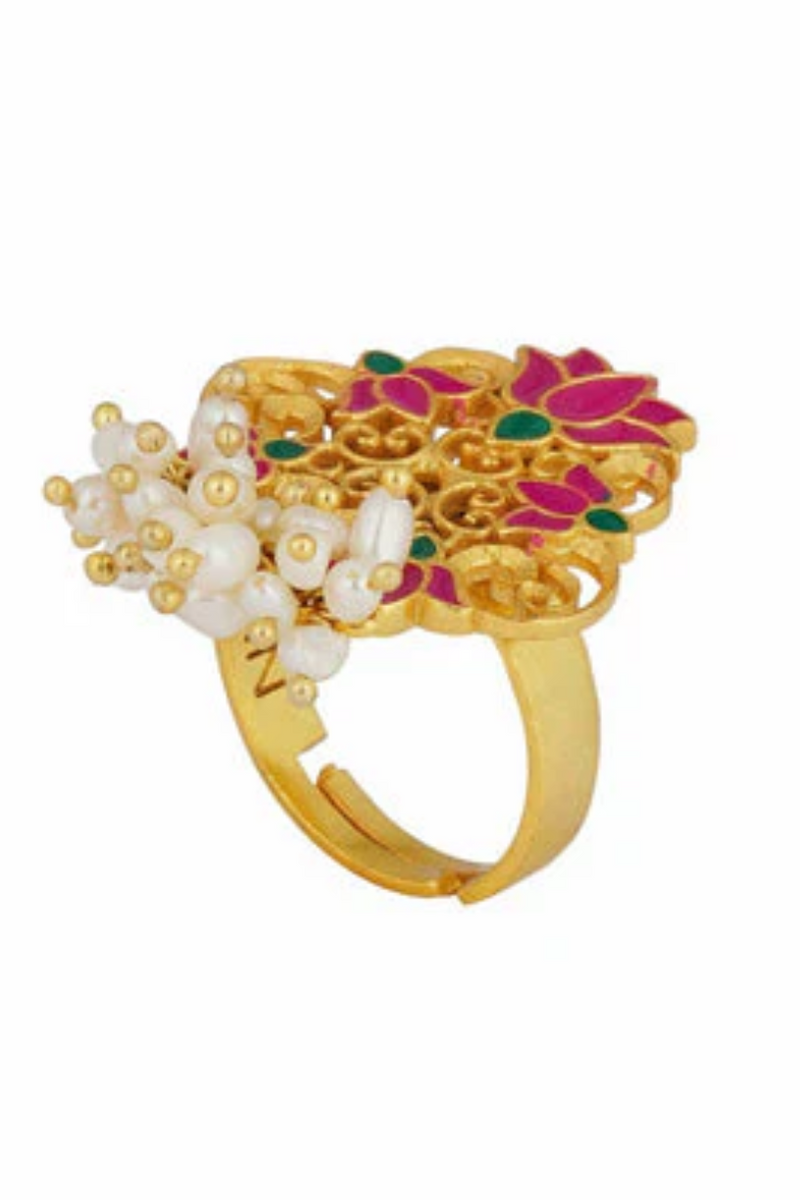 Pink Lotus Adjustable Ring Side - Melrosia - UK - USA