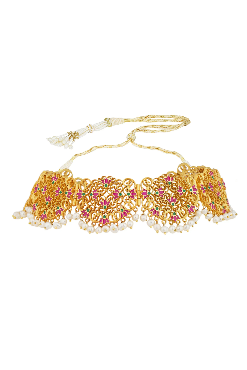 Pink Lotus Gold Lace Choker - Melrosia - UK - USA