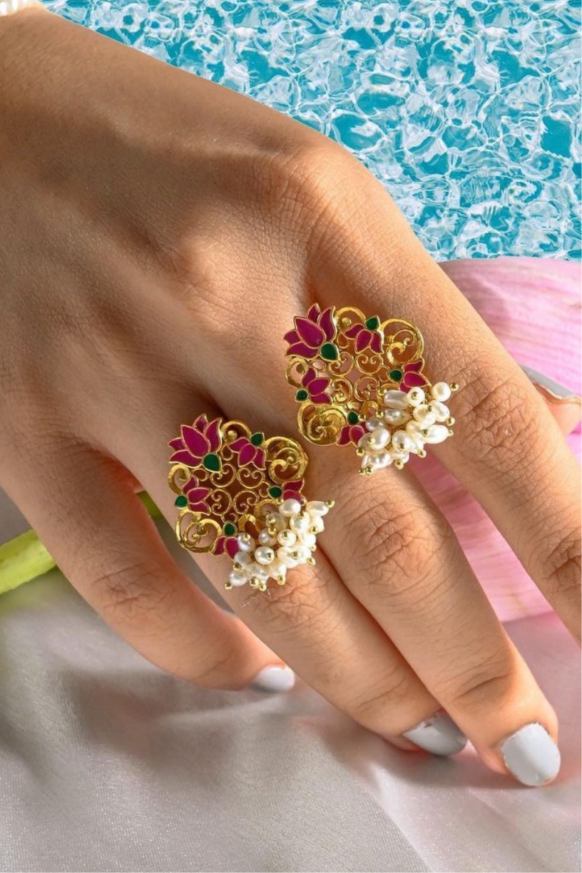 Pink Lotus Pearl Open Ring - Melrosia - UK - USA