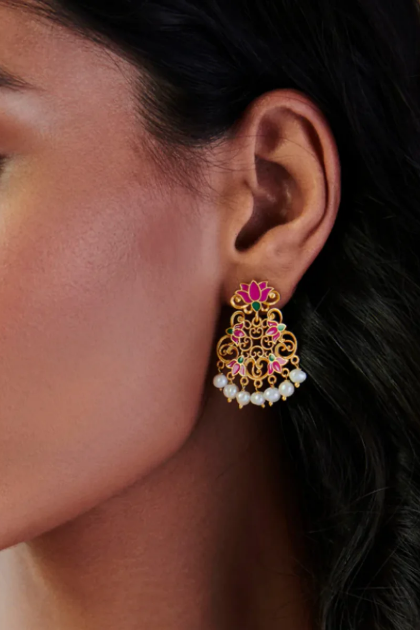 Pink Lotus Stud Earrings 1 - Melrosia - UK - USA