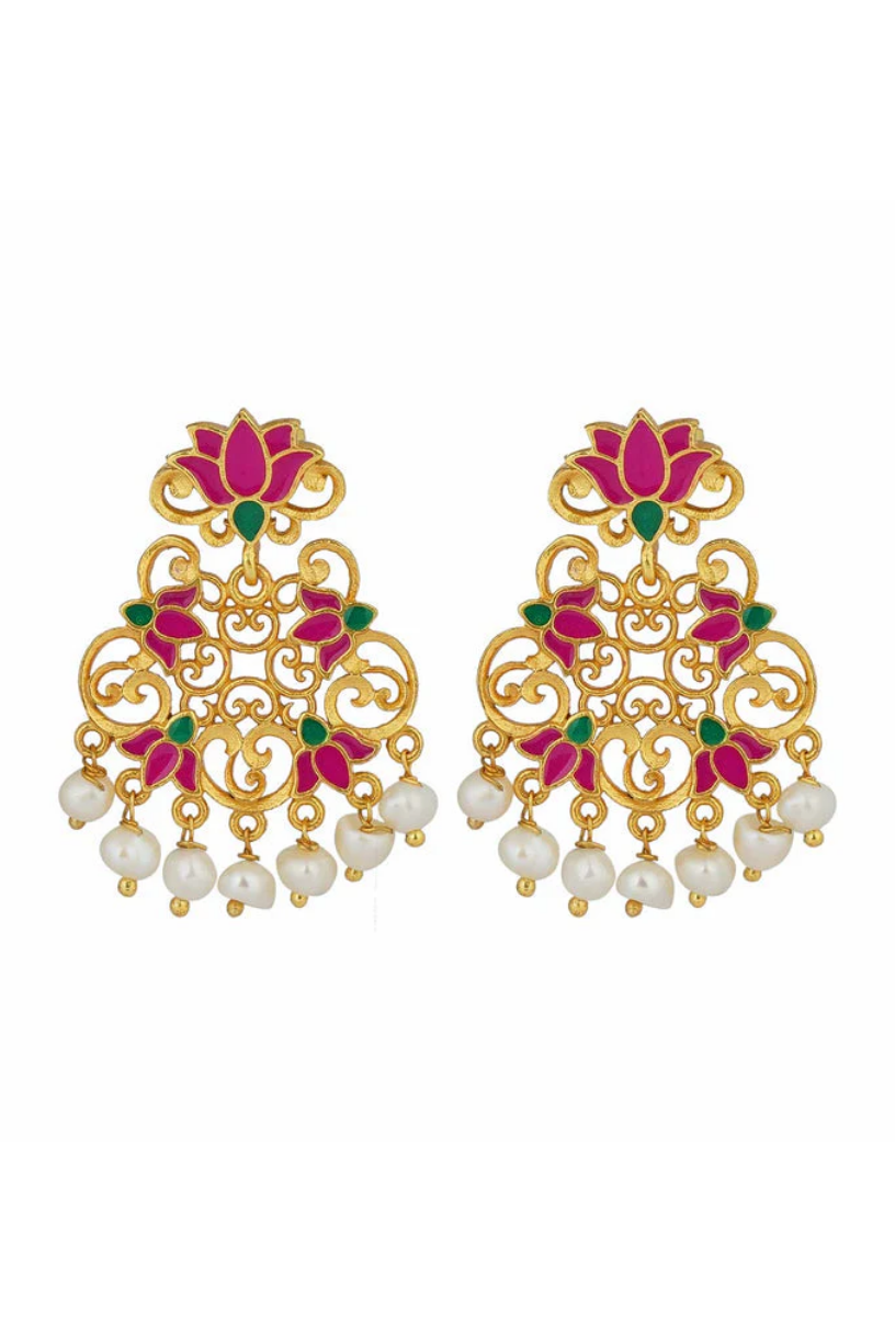 Pink Lotus Stud Earrings 1 - Melrosia - UK - USA