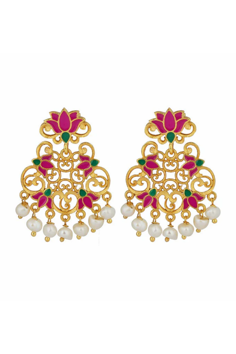 Pink Lotus Stud Earrings Front - Melrosia - UK - USA