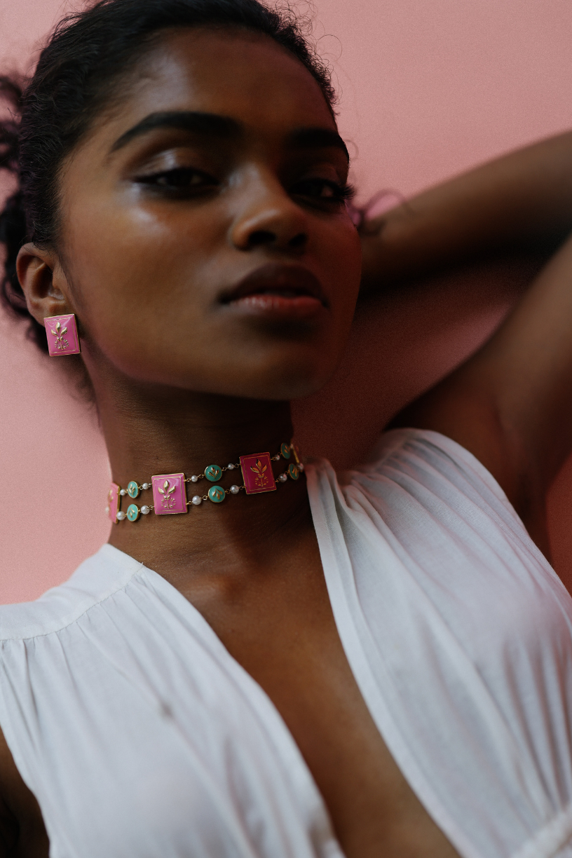 Pink Square Choker Necklace - Melrosia - UK - USA