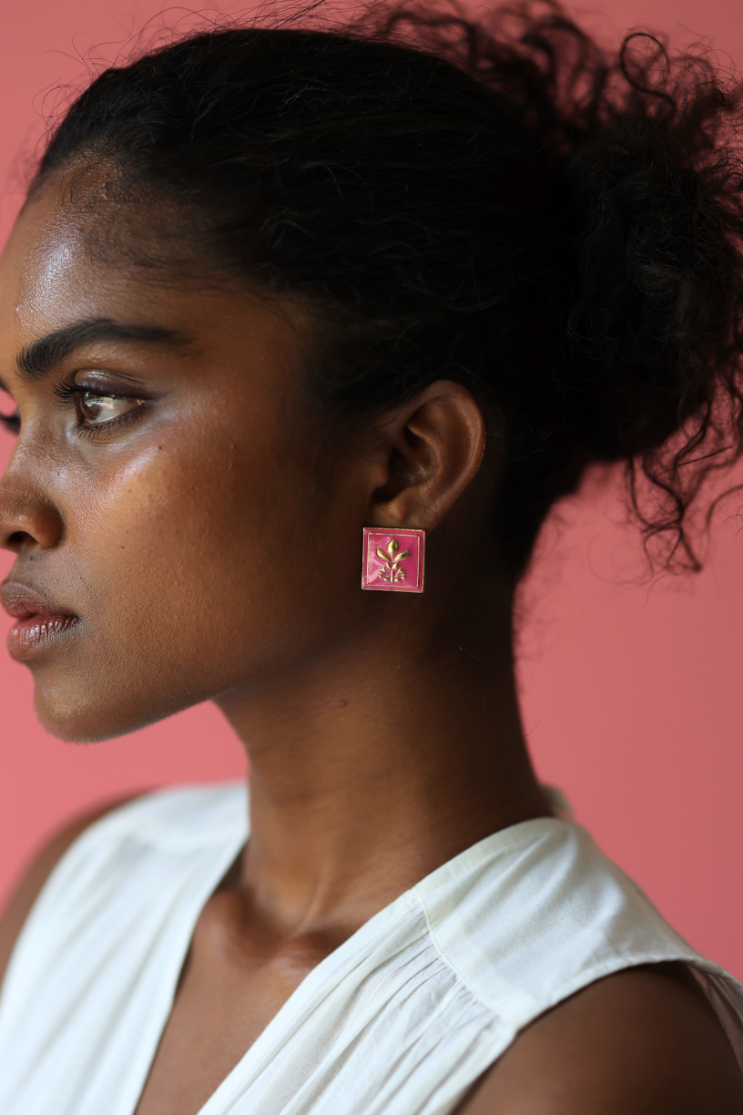Pink Square Tile Studs - Melrosia - UK - USA