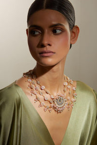 handmade necklace, pink necklace, dabka necklace, embroidered necklace, gold statement necklace, beaded necklace, artisan jewellery, festive jewellery, handmade jewellery UK, handmade jewellery USA, women artisan jewellery, holiday jewellery, winter statement necklace