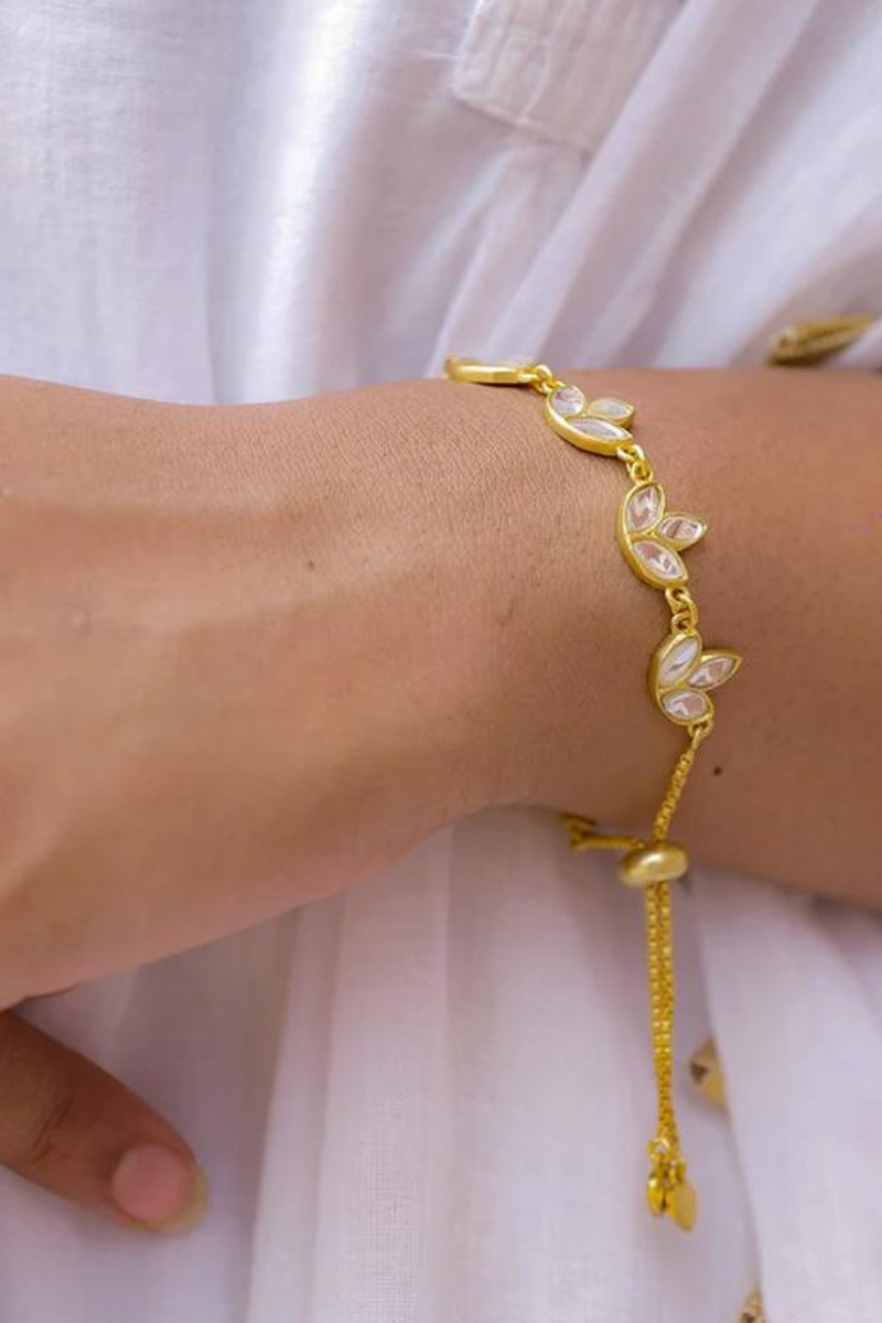 Lotus Polki Chain Bracelet